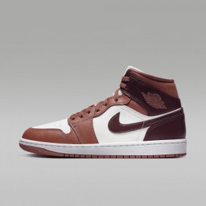 Nike Air Jordan 1 Mid Womens Shoes Chocolate / White | 791650-ZXP