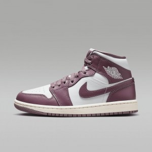 Nike Air Jordan 1 Mid Womens Shoes Purple / White | 031496-TIH