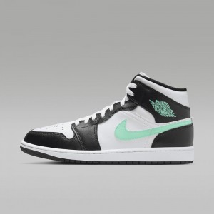 Nike Air Jordan 1 Mid Womens Shoes White / Black / Green | 506421-CIL