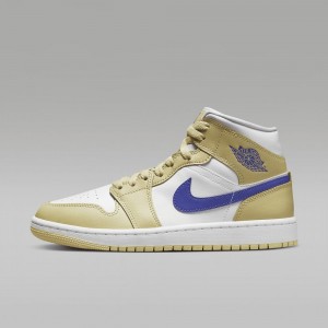 Nike Air Jordan 1 Mid Womens Shoes Yellow / White | 543169-CHV