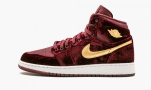 Nike Air Jordan 1 Ret Hi PREM HC GG 'VELVET' Kids Shoes Burgundy / Metal Gold | 430186-OJV