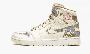 Nike Air Jordan 1 Retro 'Digi-Camo' Mens Shoes Beige / Red / Camo / Silver | 701489-GAC