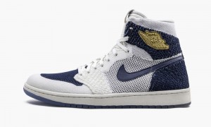 Nike Air Jordan 1 Retro HI Flyknit 'Derek Jeter - RE2PECT' Mens Shoes Navy / Metal | 406398-EXC