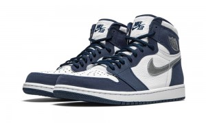 Nike Air Jordan 1 Retro High CO.JP 'Midnight Navy' Mens Shoes White / Metal Silver | 589247-QHP