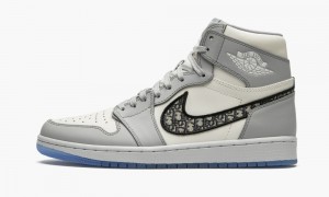 Nike Air Jordan 1 Retro High 'Dior' Mens Shoes White / Grey | 203615-YWT