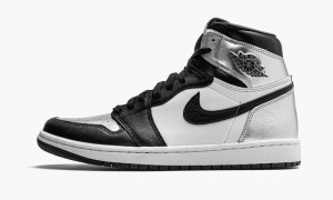 Nike Air Jordan 1 Retro High OG WM 'Silver Toe' Womens Shoes Black / Metal Silver / White | 019385-DTK