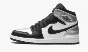 Nike Air Jordan 1 Retro High PS 'Silver Toe' Kids Shoes Black / Metal Silver / White | 395478-UMO