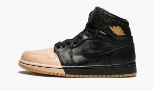 Nike Air Jordan 1 Retro High P Womens Shoes Black / Metal Gold | 390184-ATN