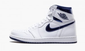 Nike Air Jordan 1 Retro 'Metallic Navy' Mens Shoes White / Navy | 567891-PFX