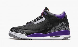 Nike Air Jordan 3 Retro 'Court Purple' Mens Shoes Black / Grey / White | 607431-TKB