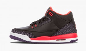 Nike Air Jordan 3 Retro (GS) 'Crimson' Kids Shoes Black | 093578-DCZ