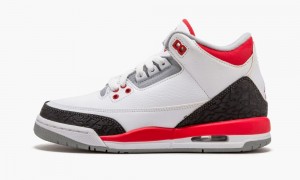 Nike Air Jordan 3 Retro (GS) 'Fire Red' Kids Shoes White / Red / Silver / Black | 680795-NAE