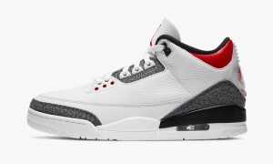 Nike Air Jordan 3 Retro SE-T Denim 'Japan Exclusive - Fire Red' Mens Shoes White / Red / Black | 102896-CIW