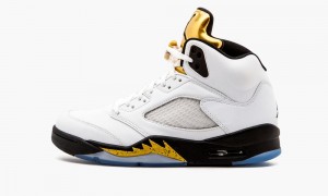 Nike Air Jordan 5 Retro 'Olympic Gold Medal' Mens Shoes White / Black / Gold | 589430-HVJ