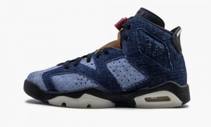 Nike Air Jordan 6 Retro (GS) 'Washed Denim' Kids Shoes Blue / Black / Wash | 837495-DVR