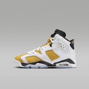 Nike Air Jordan 6 Retro "Yellow Ochre" Kids Shoes White / Black / Yellow | 307652-SLW