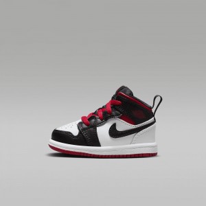 Nike Jordan 1 Mid Kids Shoes Black / White / Red | 405316-VYD