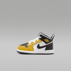 Nike Jordan 1 Mid Kids Shoes Black / Yellow | 836204-ZMJ