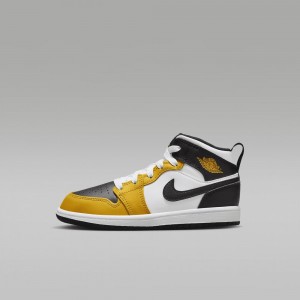 Nike Jordan 1 Mid Kids Shoes Yellow / Black / White | 654130-JPO