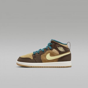 Nike Jordan 1 Mid SE Kids Shoes Brown | 093615-WCG