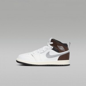 Nike Jordan 1 Mid SE Kids Shoes White / Chocolate | 746583-ZHY