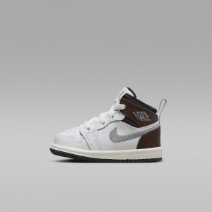 Nike Jordan 1 Mid SE Kids Shoes White / Chocolate | 407893-TWU