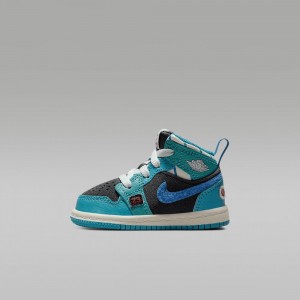 Nike Jordan 1 Mid SS Kids Shoes Dark Grey / Turquoise / Blue | 258309-SXB