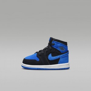 Nike Jordan 1 Retro High OG Kids Shoes Black / White / Royal Blue | 493751-KZO