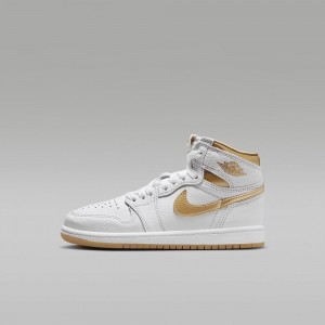 Nike Jordan 1 Retro High OG "White and Gold" Kids Shoes White / Light Brown / Metal Gold | 496715-GKW