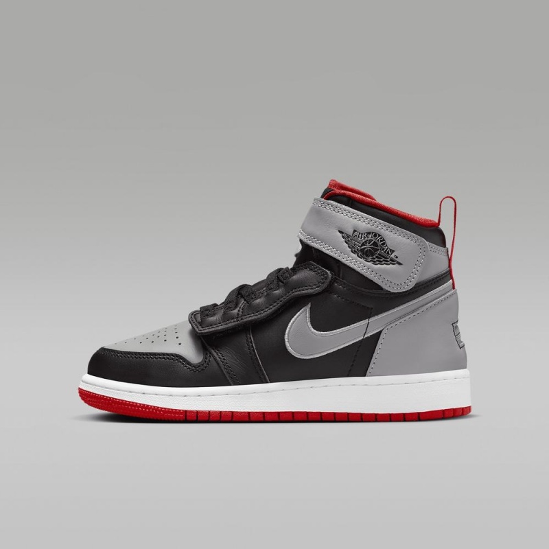 Nike Air Jordan 1 Hi FlyEase Kids Shoes Black / Grey / Red | 487160-KZO