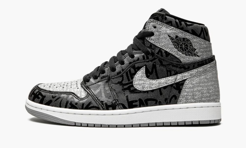 Nike Air Jordan 1 High OG \'Rebellionaire\' Mens Shoes Black / White / Grey | 623980-CPH