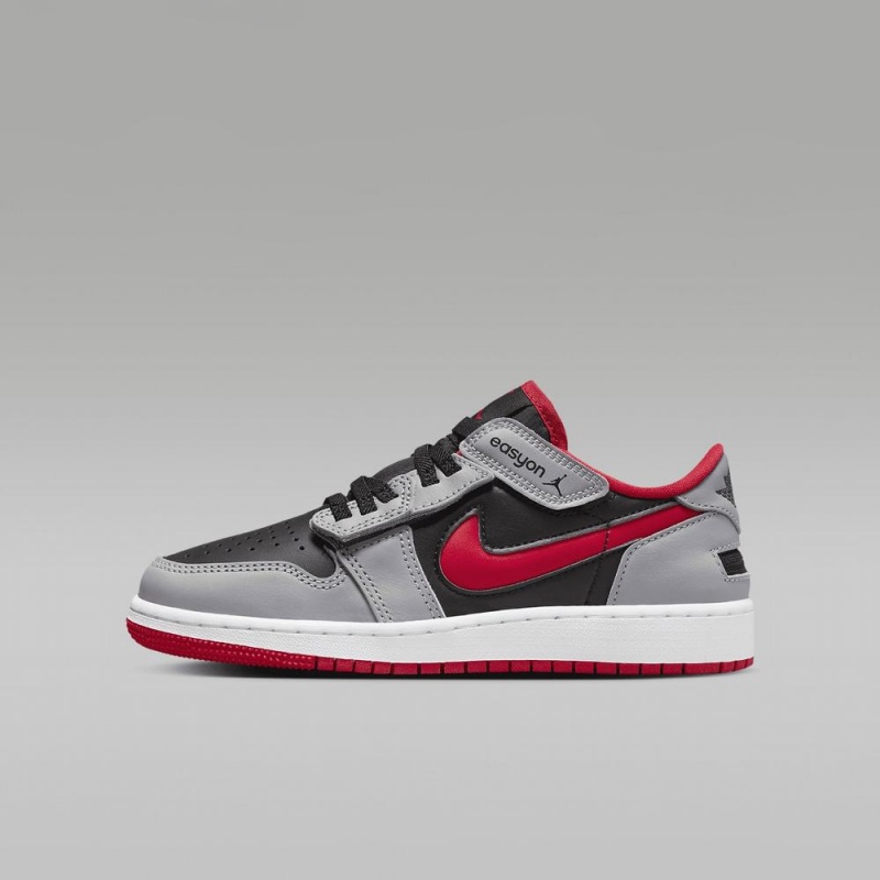 Nike Air Jordan 1 Low FlyEase Kids Shoes Black / Grey / White / Red | 279164-BPV