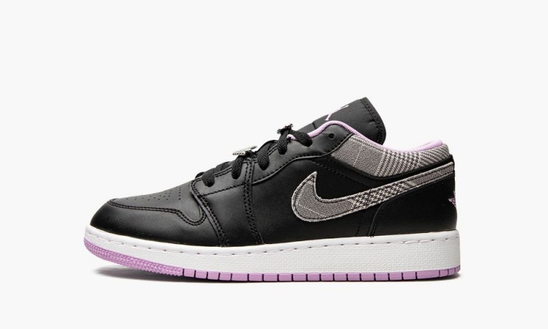 Nike Air Jordan 1 Low GS \'Houndstooth\' Kids Shoes Black / White / Purple | 017348-NTW