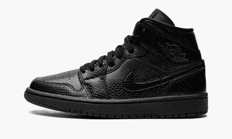 Nike Air Jordan 1 Mid \'Black Snakeskin\' Womens Shoes Black / White | 092675-QIJ