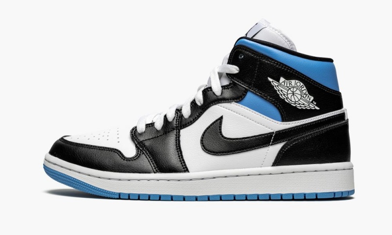 Nike Air Jordan 1 Mid \'Black / White / University Blue\' Womens Shoes White / Black / Blue | 567428-GMH