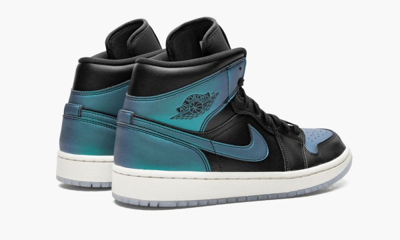 Nike Air Jordan 1 Mid 'Iridescent' Womens Shoes Black / White / Multicolor | 748532-JGC