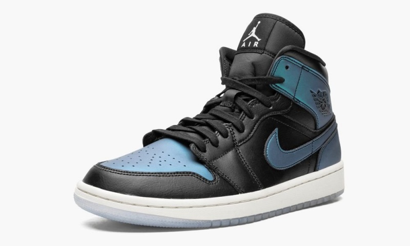 Nike Air Jordan 1 Mid 'Iridescent' Womens Shoes Black / White / Multicolor | 748532-JGC