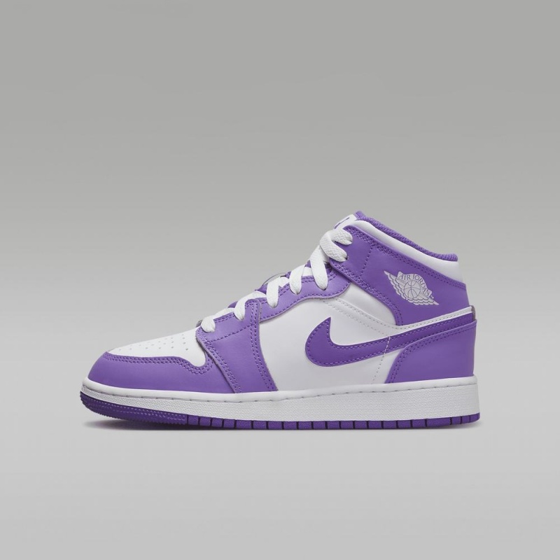 Nike Air Jordan 1 Mid Kids Shoes Purple / White | 068947-POL