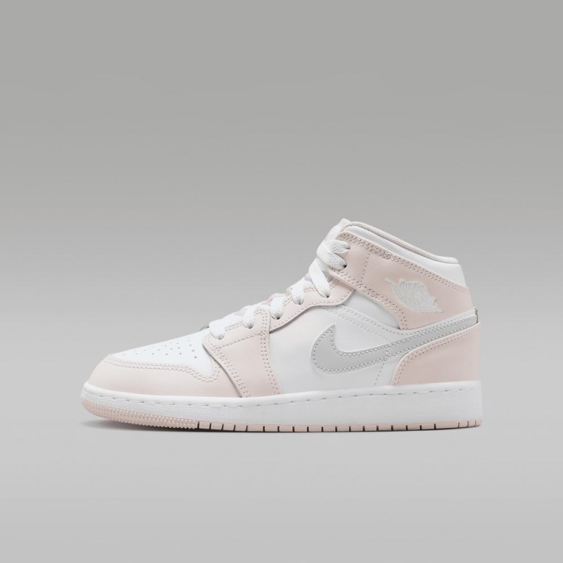 Nike Air Jordan 1 Mid Kids Shoes White / Pink | 809167-FSU