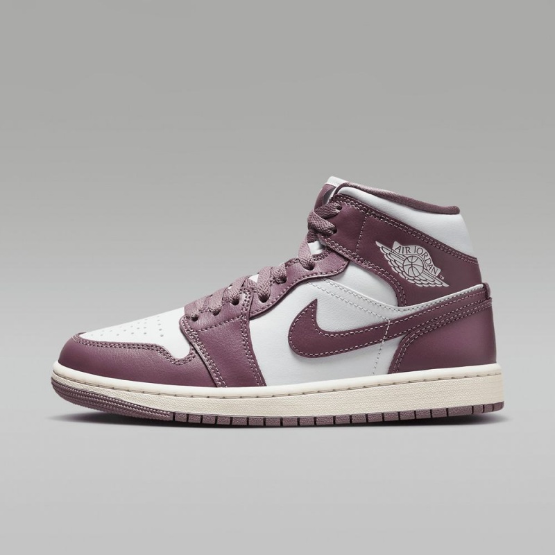 Nike Air Jordan 1 Mid Mens Shoes Platinum / Blue Purple | 675810-KSF