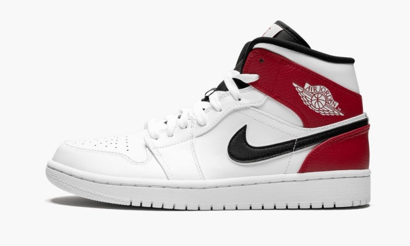 Nike Air Jordan 1 Mid Mens Shoes White / Black / Red | 593874-AKE