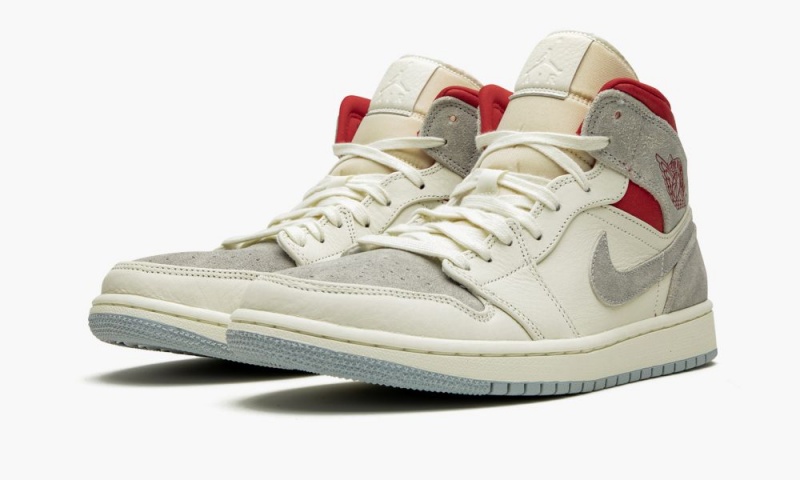 Nike Air Jordan 1 Mid PRM 'Sneakersnstuff 20th anniversary' Mens Shoes Grey / Red / White | 653248-BMO