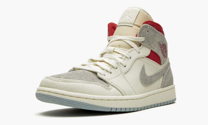 Nike Air Jordan 1 Mid PRM 'Sneakersnstuff 20th anniversary' Mens Shoes Grey / Red / White | 653248-BMO