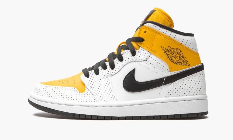 Nike Air Jordan 1 Mid \'Perforated\' Womens Shoes White / Black / Gold | 867591-KEW