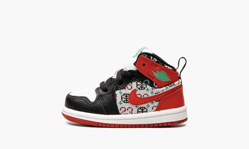 Nike Air Jordan 1 Mid TD \'Ugly Christmas Sweater\' Kids Shoes White / Red / Black | 061845-AHX