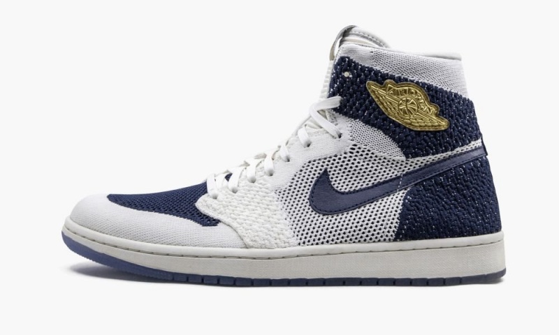 Nike Air Jordan 1 Retro HI Flyknit \'Derek Jeter - RE2PECT\' Mens Shoes Navy / Metal | 406398-EXC