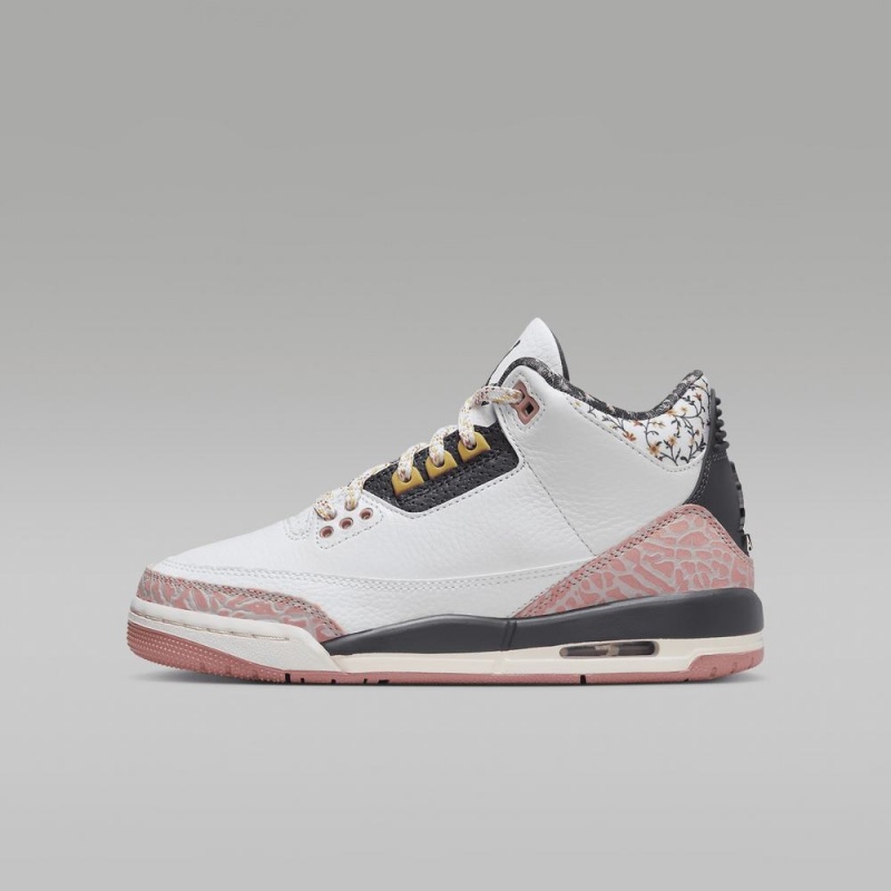 Nike Air Jordan 3 Retro Kids Shoes White / Red / Dark Grey | 652031-MVJ