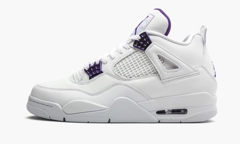 Nike Air Jordan 4 Retro \'Metallic Pack - Purple\' Mens Shoes White / Metal Silver | 952384-AGC