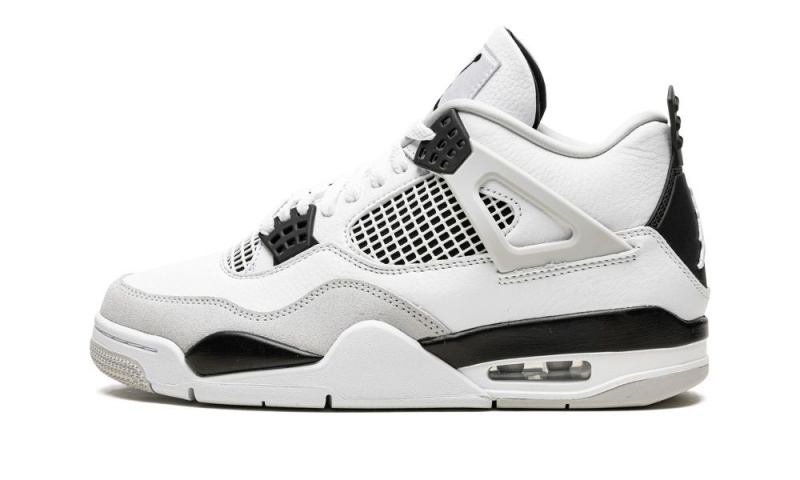 Nike Air Jordan 4 Retro \'Military Black\' Mens Shoes White / Black / Grey | 127508-OWB