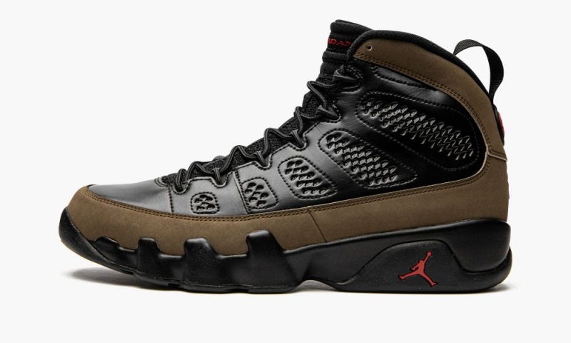 Nike Air Jordan 9 Retro \'Olive\' Mens Shoes Black / Light Olive / Red | 572863-KTI